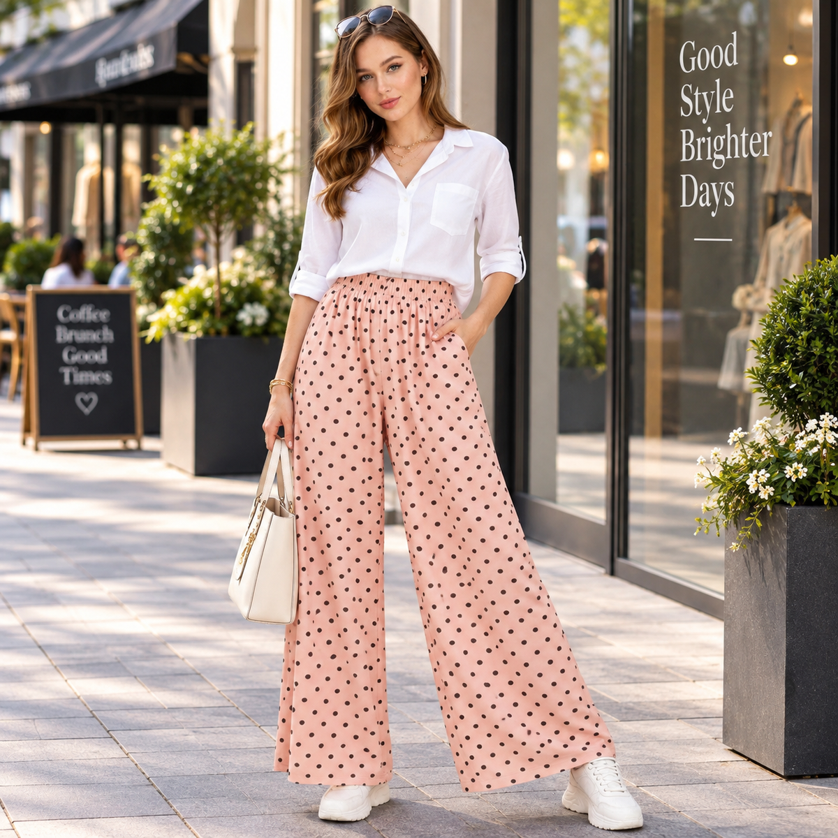 Nude Spot Printed Jersey Palazzo Trousers