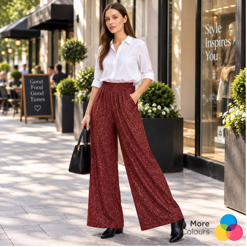 Metallic Glitter Jersey Palazzo Trousers | 7 Colours