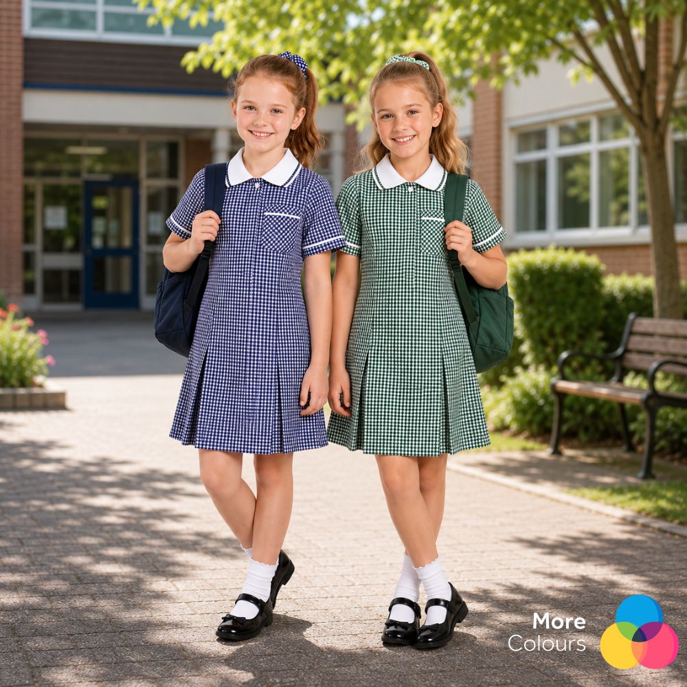 Pack of 2 Girls Gingham Check Pleated Dress | 7 Colours