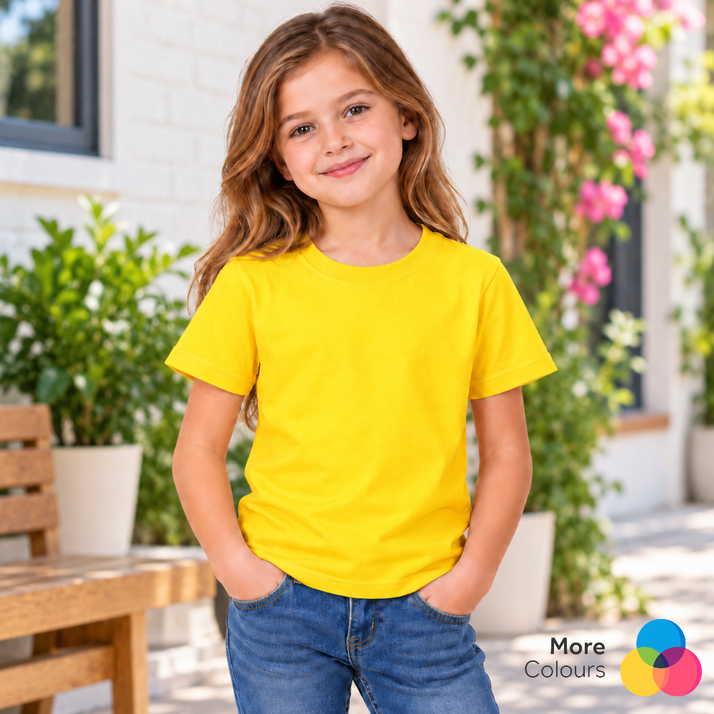 Girls' Plain T-Shirt 100% Cotton Short Sleeve