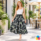 Floral Summer Skirt Elastic Waist A-Line Skirt
