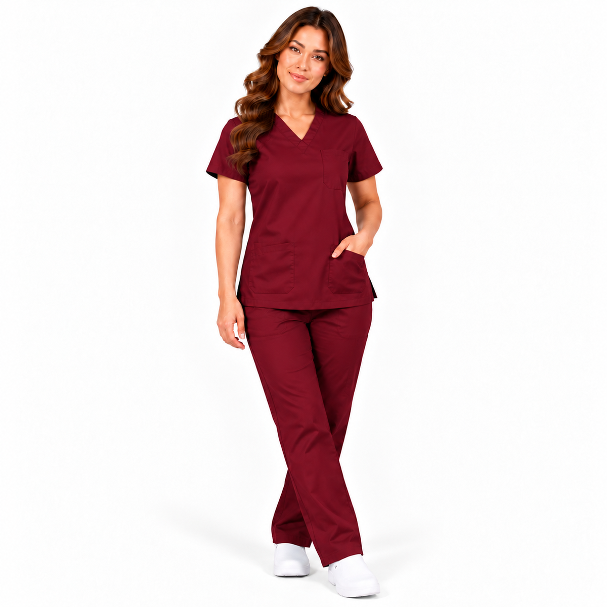 Maroon women's medical scrub set