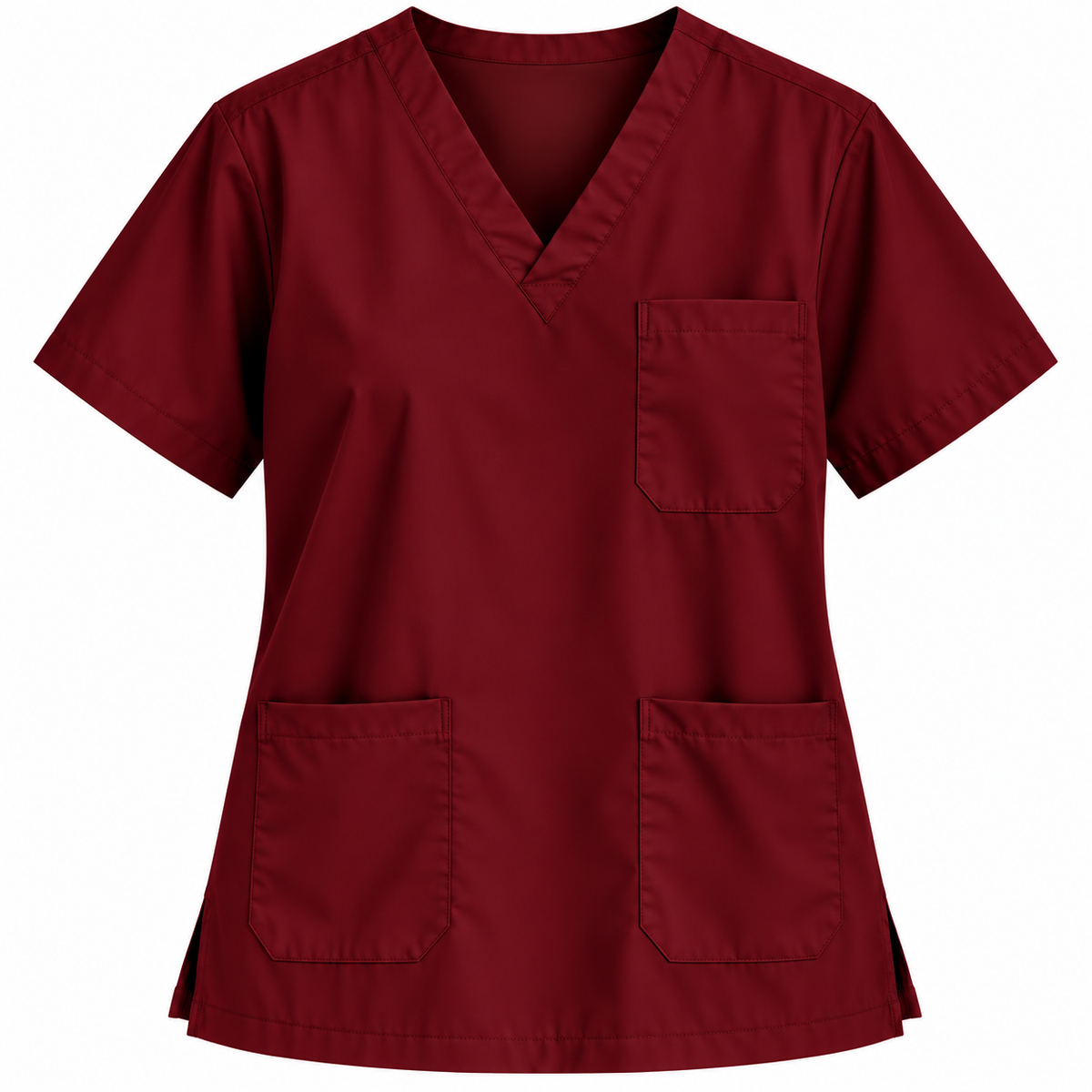 Maroon men's V-neck medical scrub top
