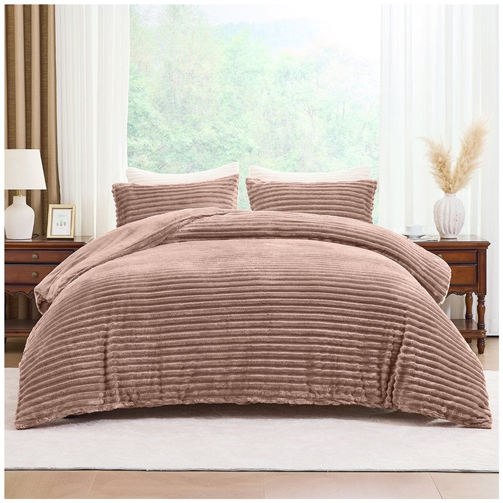 Osum Ribbed Teddy Fleece Duvet Cover Set | 15 Colours