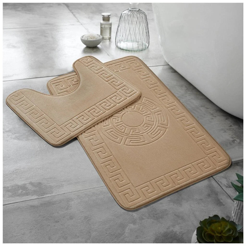 Greek Embossed Memory Foam Bath Mat Set | 12 Colours