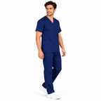 Navy men's V-neck medical scrub top view 2