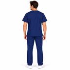 Navy men's V-neck medical scrub top view 3