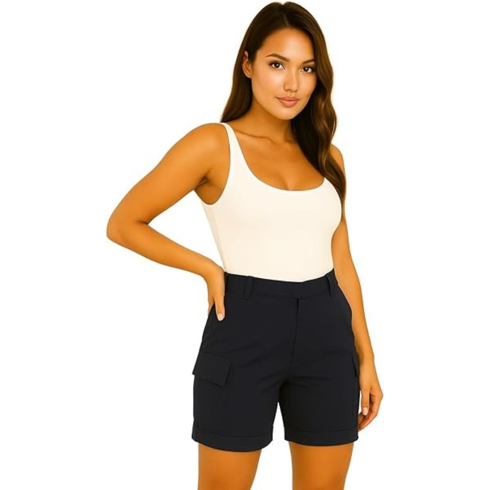 Ladies Cargo Shorts Pull On Turned Hem
