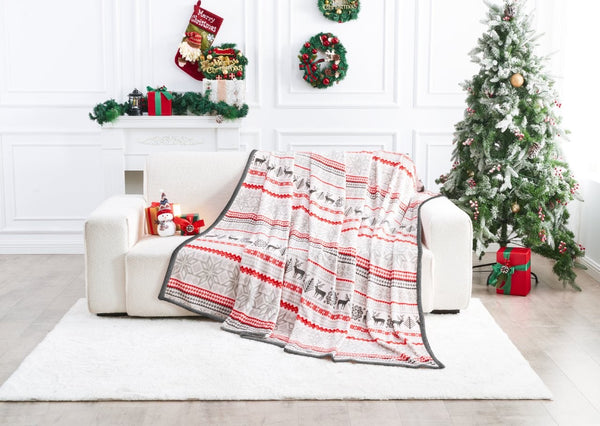 Nordic Xmas Flannel Sherpa Throw