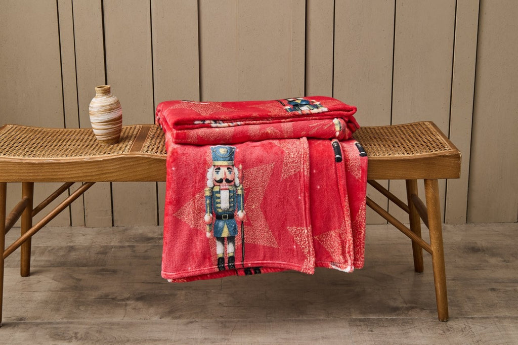 Nutcracker Pum Pum Xmas Flannel Sherpa Throw