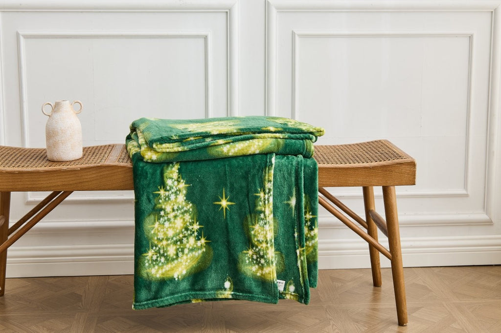 Ombre Xmas Tree Magical Christmas Flannel Sherpa Throw