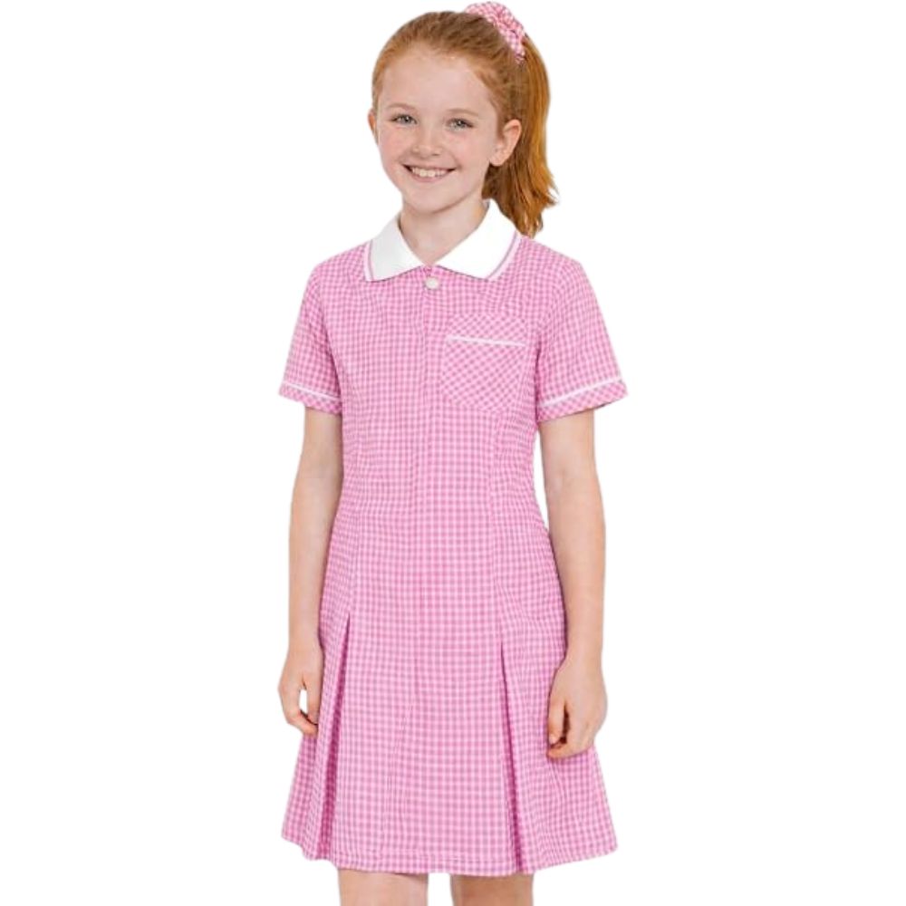 Girls Gingham Check Pleated Dress | 7 Colours