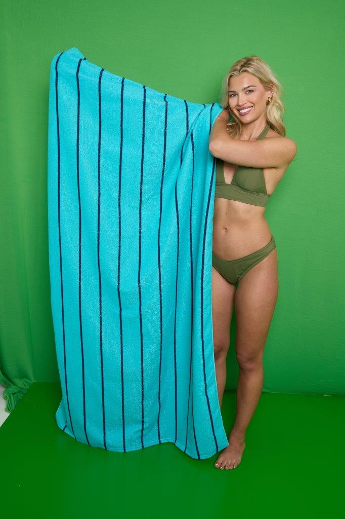 Pin Stripe Jumbo Beach Towel | Aqua & Pink | 200CM × 100CM