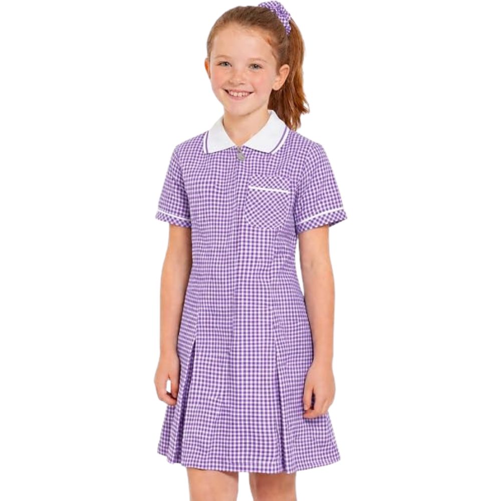 Girls Gingham Check Pleated Dress | 7 Colours