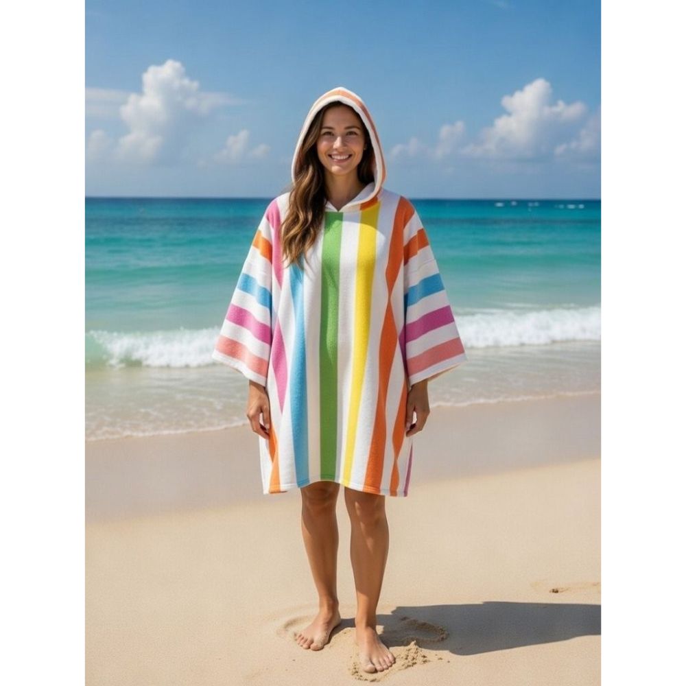 Pastel Stripe Multi Sand Free Adult Poncho Towel