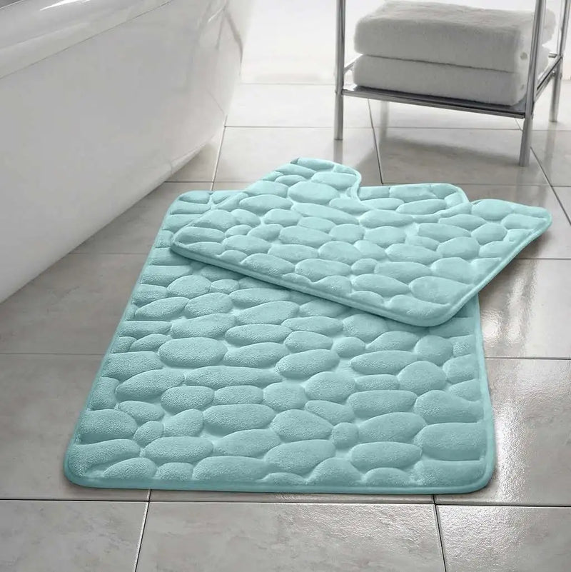 pebble memory foam bath mat set aqua