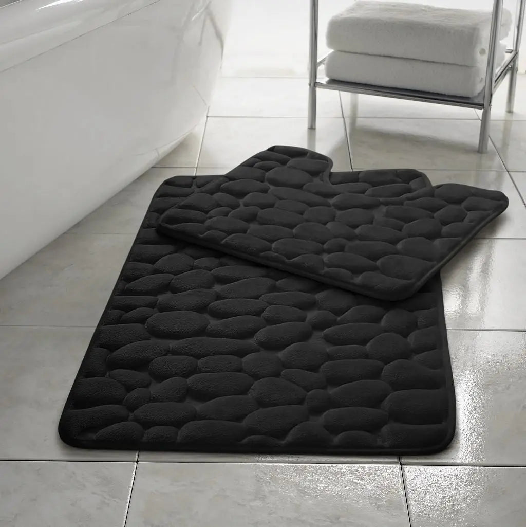 pebble memory foam bath mat set black