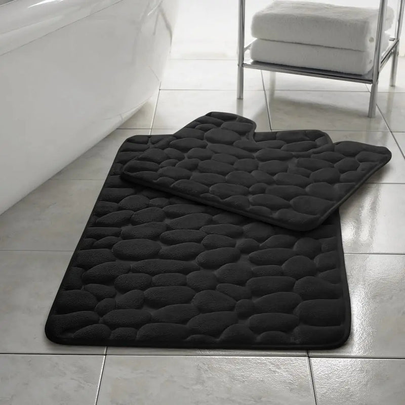 pebble memory foam bath mat set black