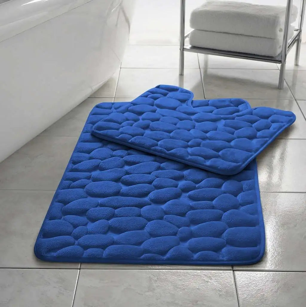 pebble memory foam bath mat set blue