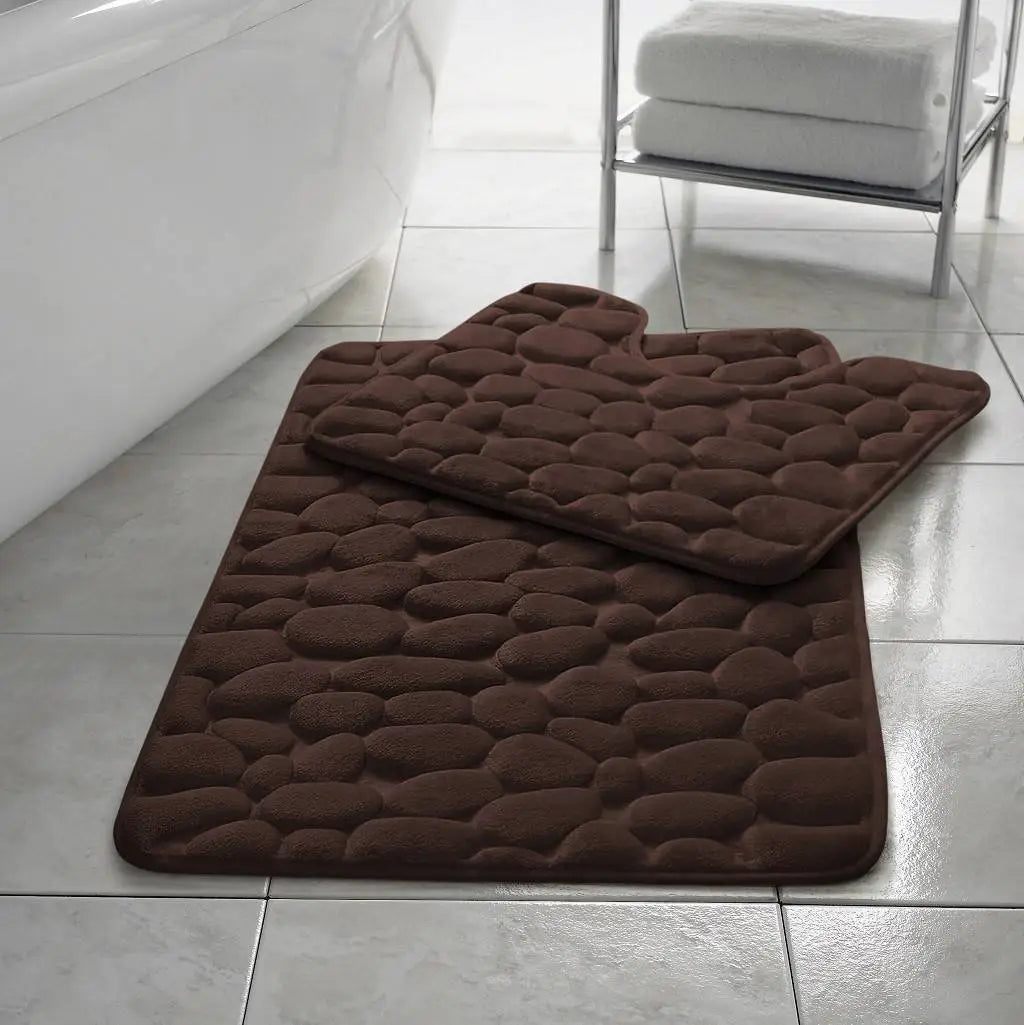 pebble memory foam bath mat set chocolate