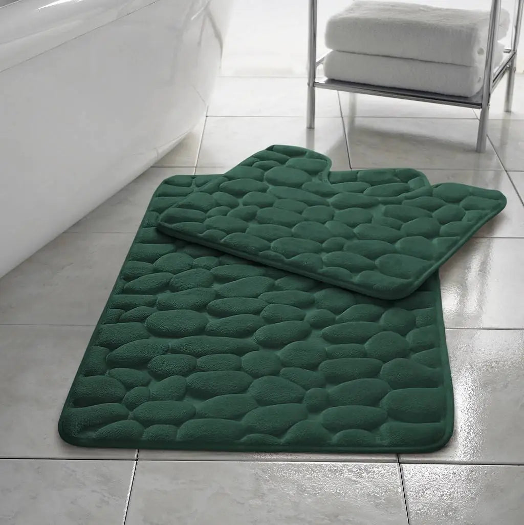 pebble memory foam bath mat set green