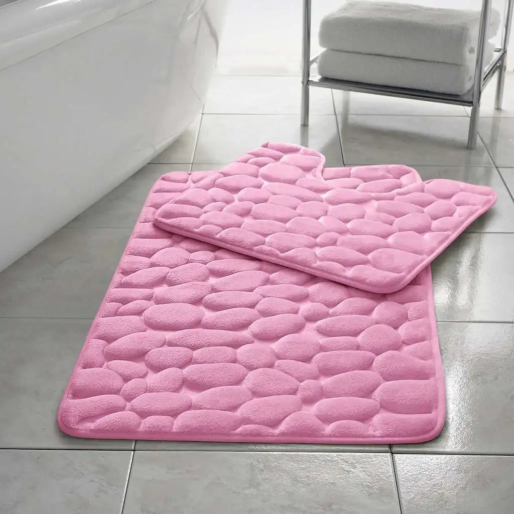 pebble memory foam bath mat set pink