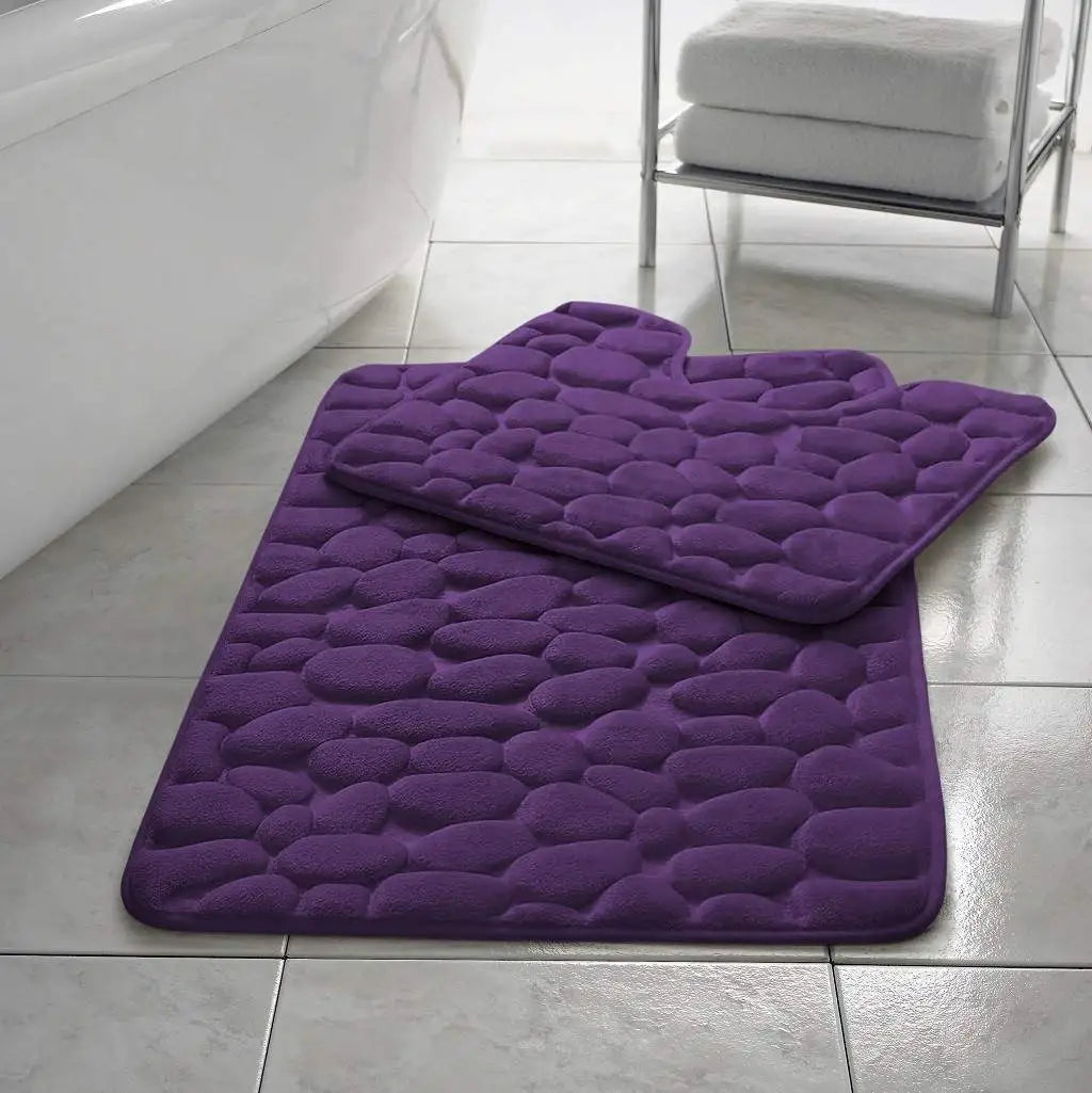 pebble memory foam bath mat set plum