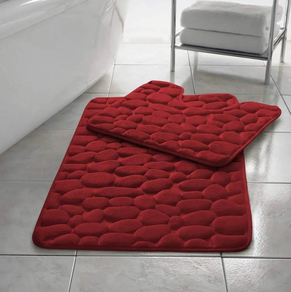 pebble memory foam bath mat set  red