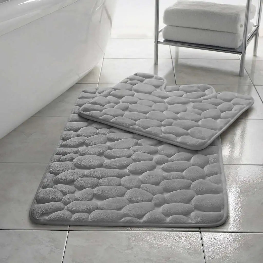 pebble memory foam bath mat set silver