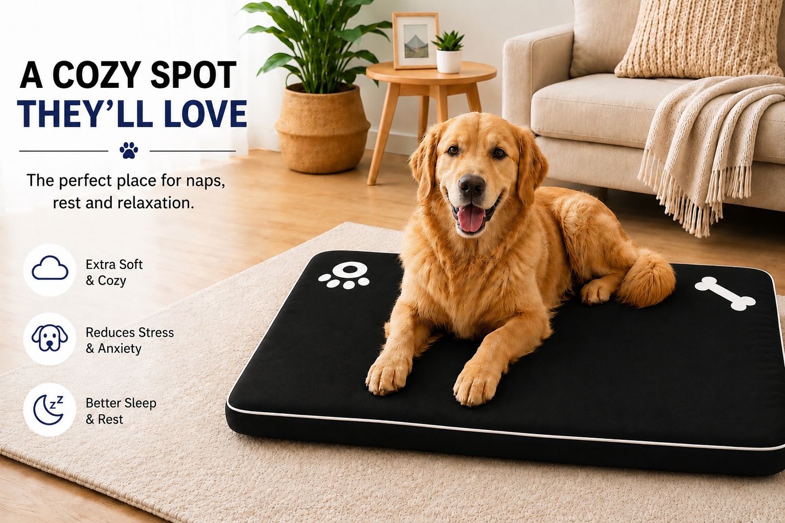 Pet Bed Mats Bone & Paw | 9 Colours | 2 Sizes