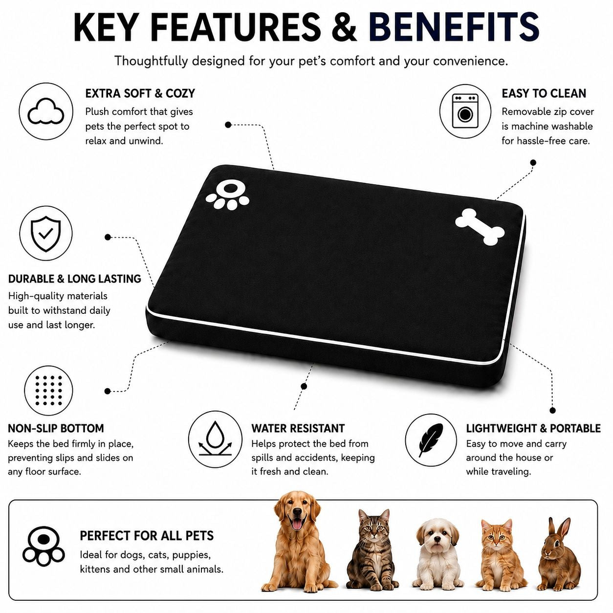Pet Bed Mats Bone & Paw | 9 Colours | 2 Sizes