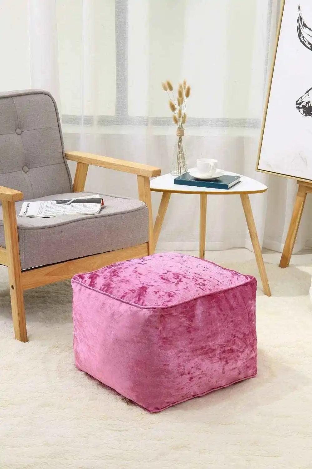 pink crushed velvet beans bag