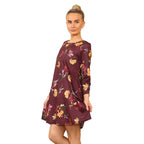 Plum Floral Casual Loose Swing Summer Dress