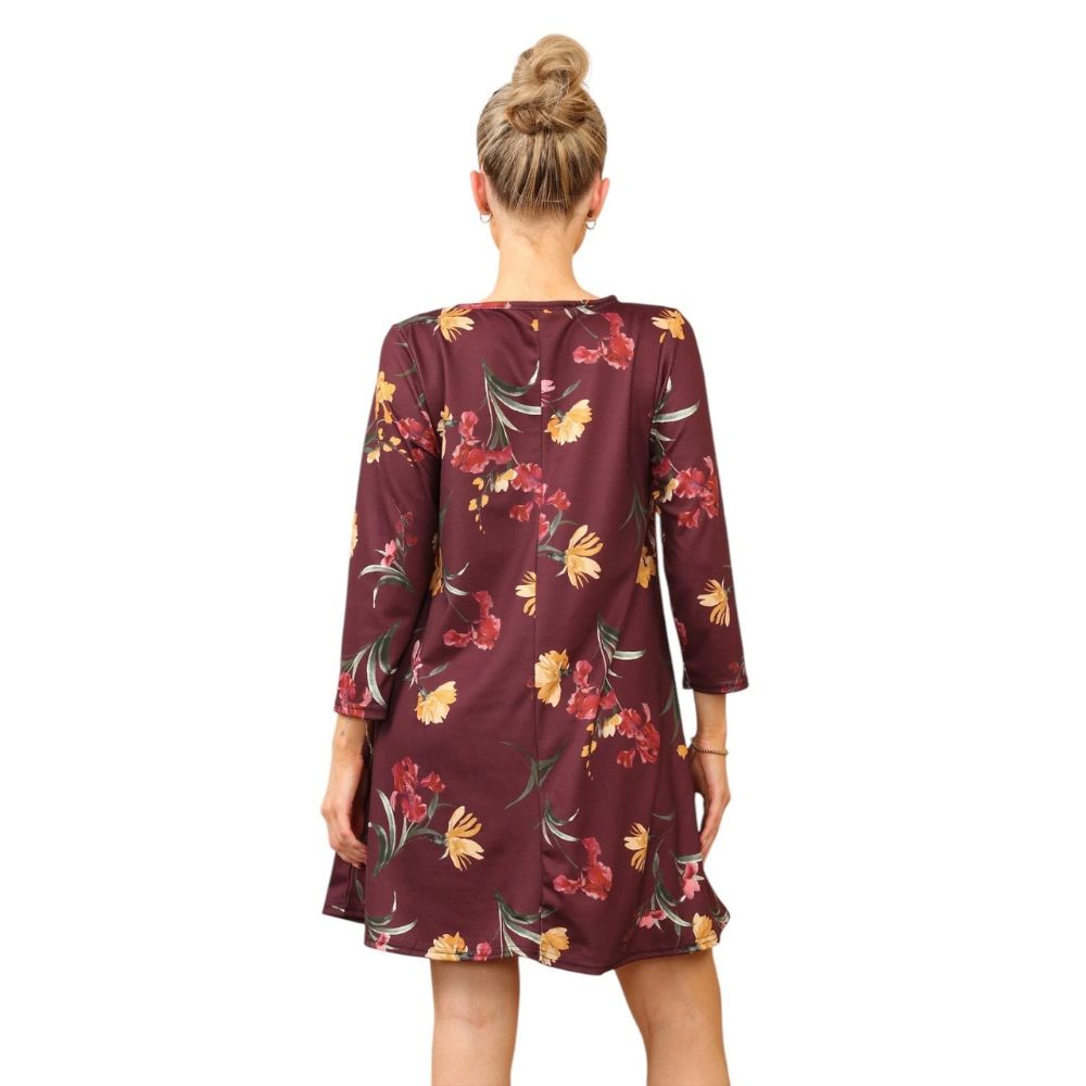 Plum Floral Casual Loose Swing Summer Dress