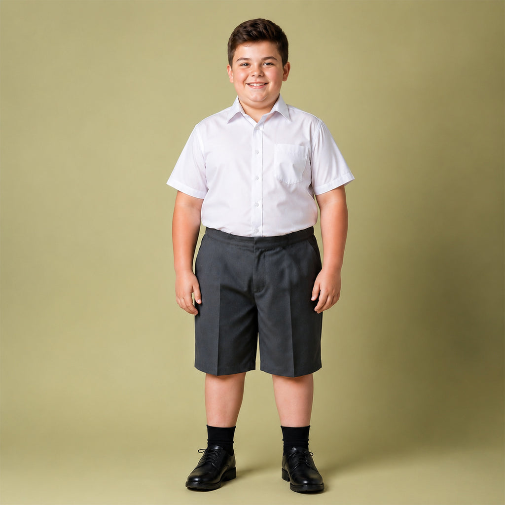 Grey Plus Size School Shorts – Half Elasticated Waist with Zip & Clip