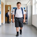 Grey Plus Size School Shorts – Half Elasticated Waist with Zip & Clip