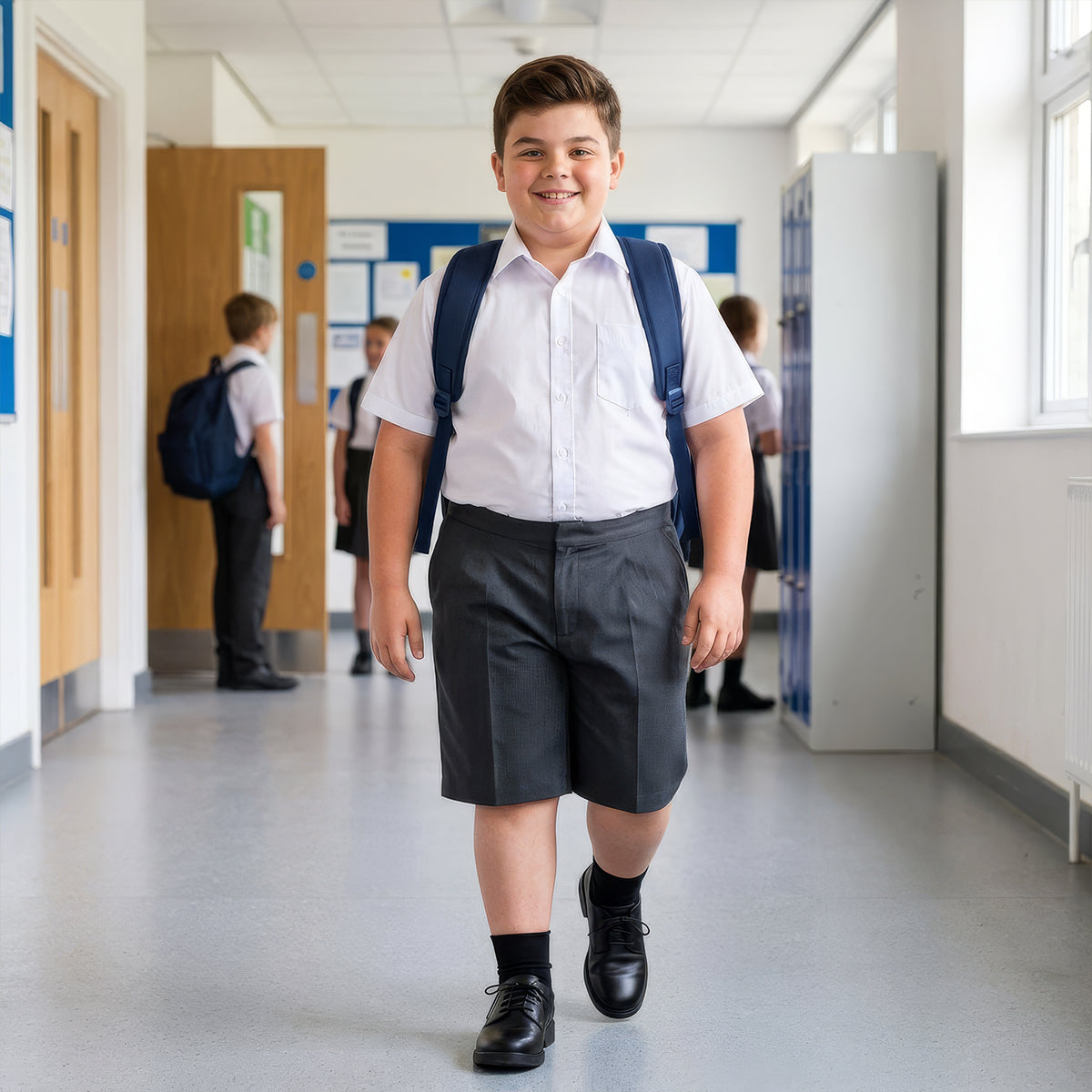Grey Plus Size School Shorts – Half Elasticated Waist with Zip & Clip