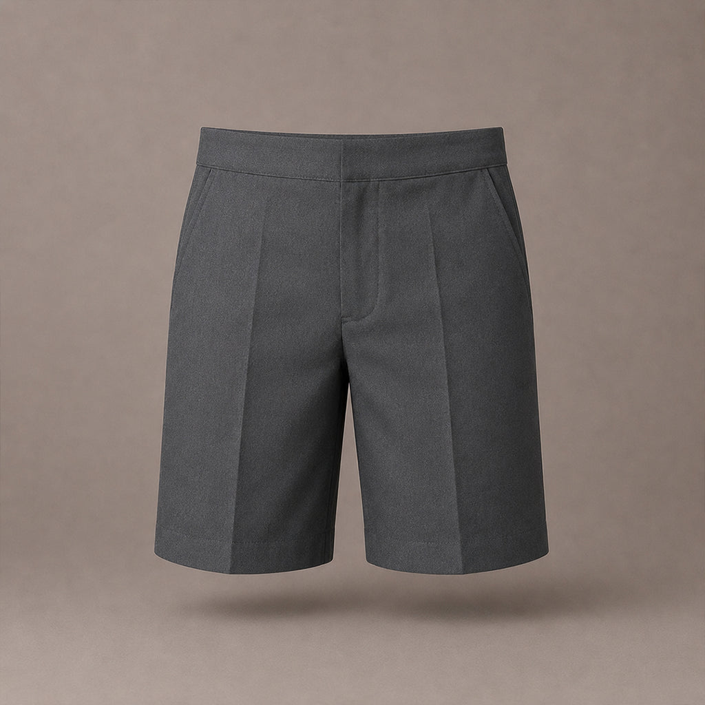 Grey Plus Size School Shorts – Half Elasticated Waist with Zip & Clip