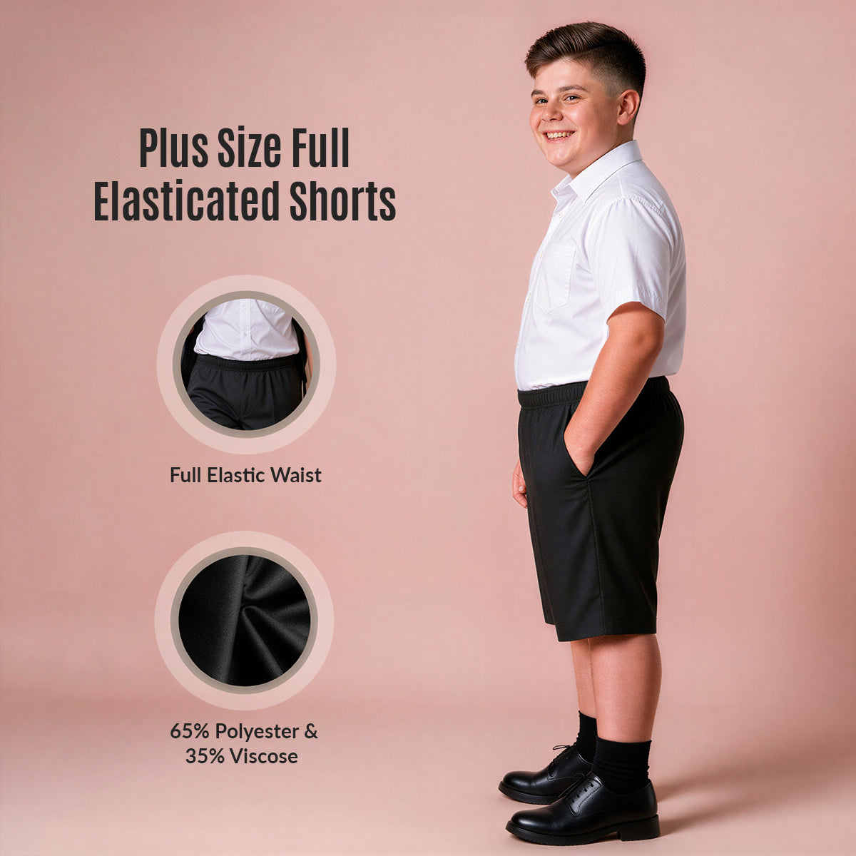 Pack of 2 Black Plus Size Pull-On School Shorts – Full Elasticated Waist