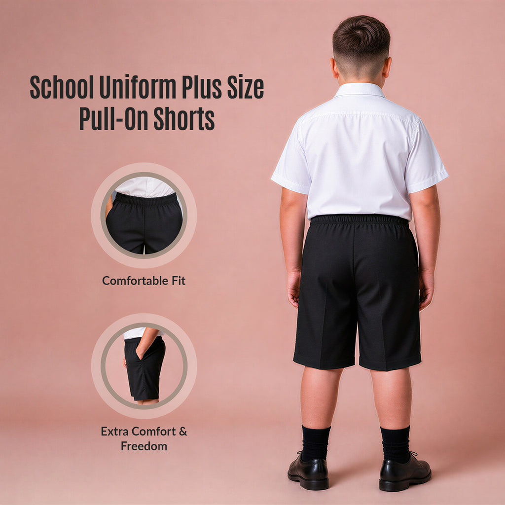 Pack of 2 Black Plus Size Pull-On School Shorts – Full Elasticated Waist