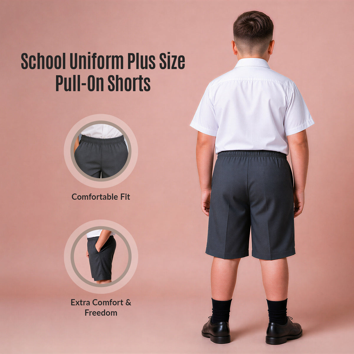 Grey Plus Size Pull-On School Shorts – Full Elasticated Waist
