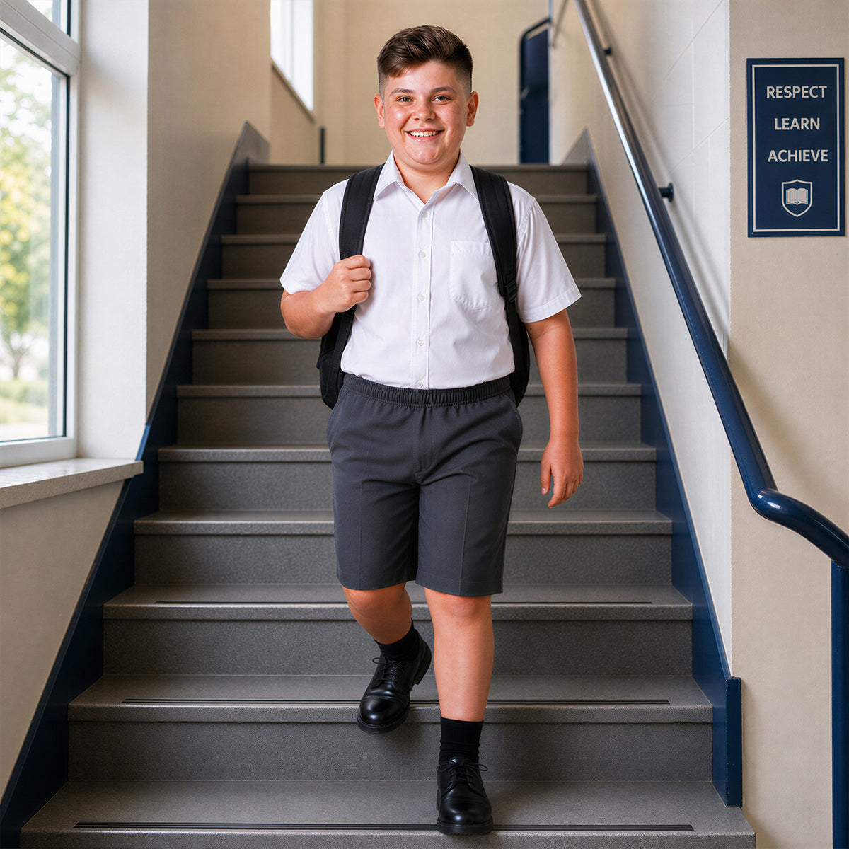 Grey Plus Size Pull-On School Shorts – Full Elasticated Waist