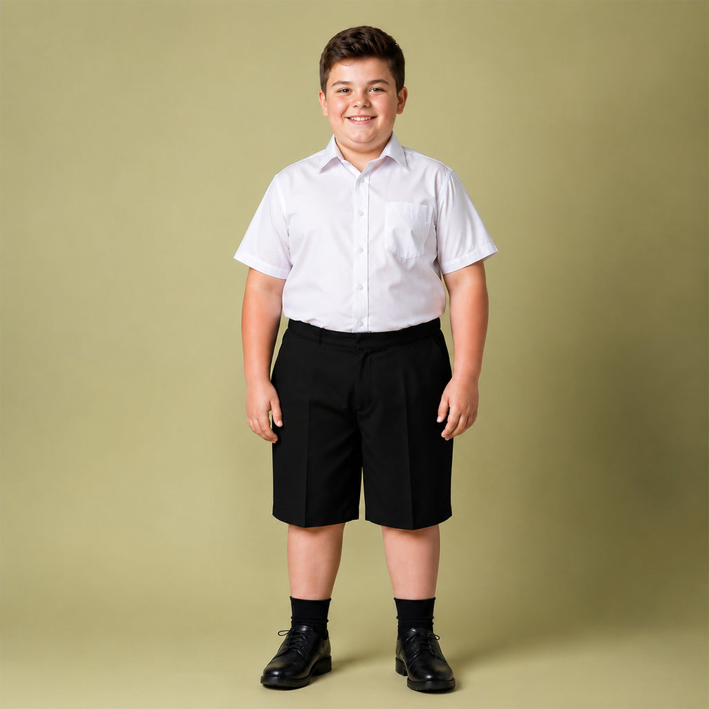 Black Plus Size School Shorts – Half Elasticated Waist with Zip & Clip