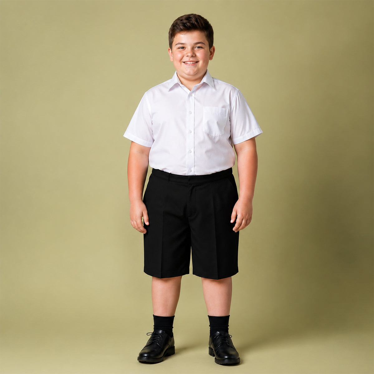 Black Plus Size School Shorts – Half Elasticated Waist with Zip & Clip