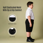 Pack of 2 Black Plus Size School Shorts – Half Elasticated Waist with Zip & Clip
