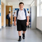 Black Plus Size School Shorts – Half Elasticated Waist with Zip & Clip