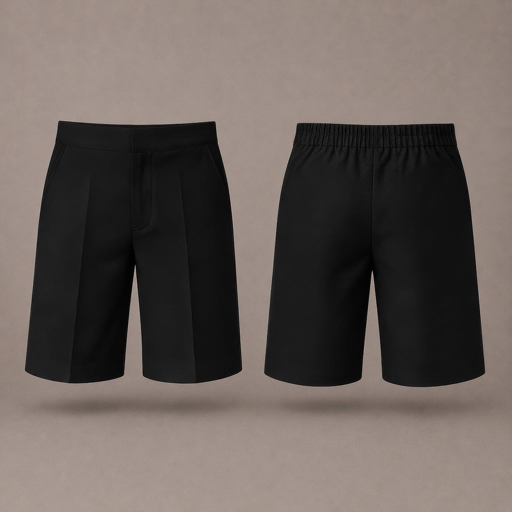 Pack of 2 Black Plus Size School Shorts – Half Elasticated Waist with Zip & Clip