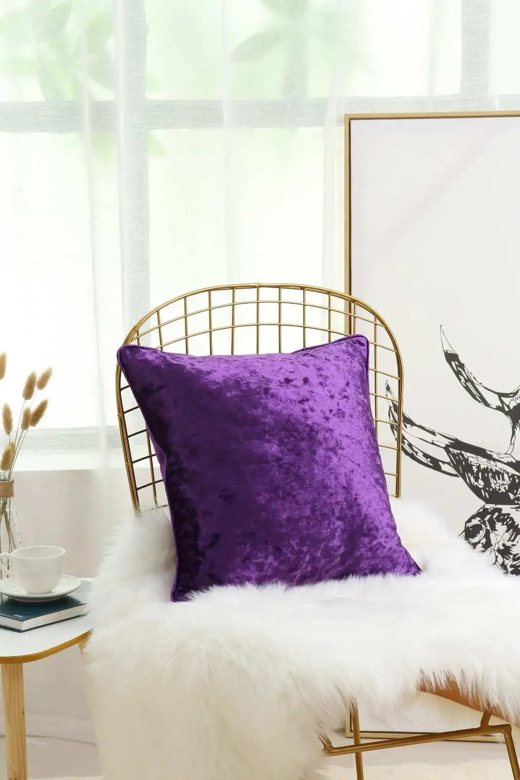purple Crushed velvet cushion covers