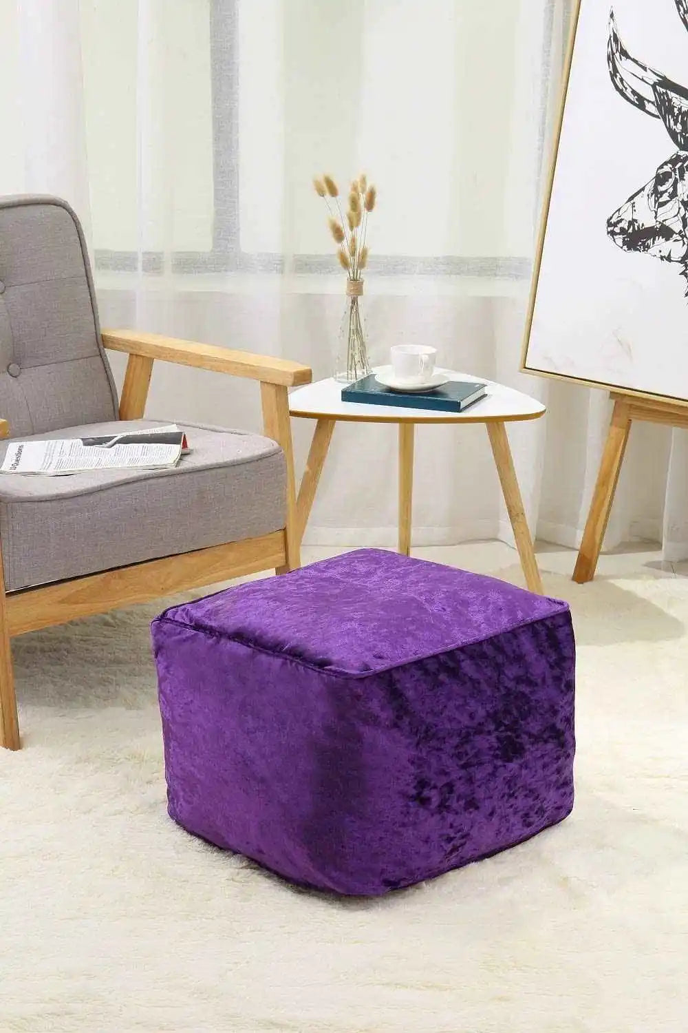 purple crushed velvet beans bag