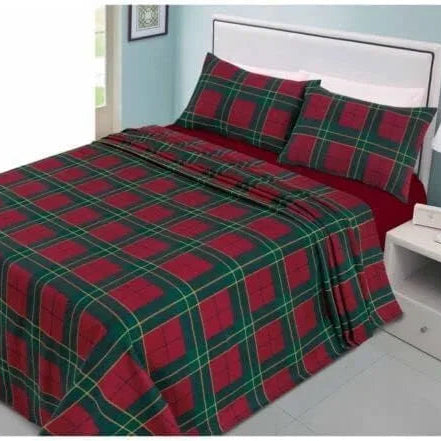 flannelette tartan sheet set red